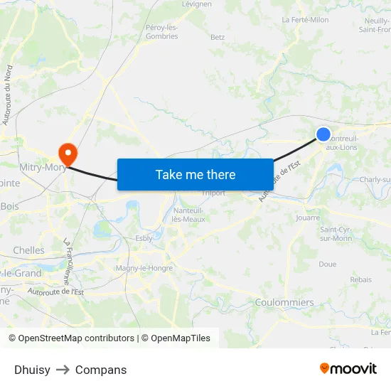 Dhuisy to Compans map