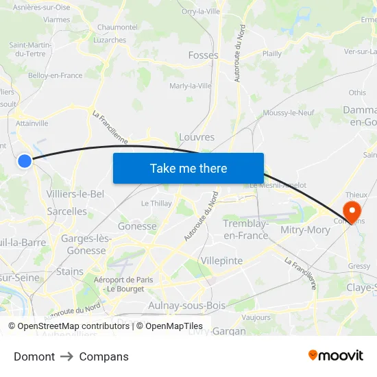 Domont to Compans map