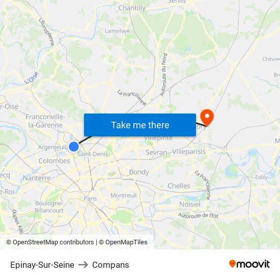 Epinay-Sur-Seine to Compans map
