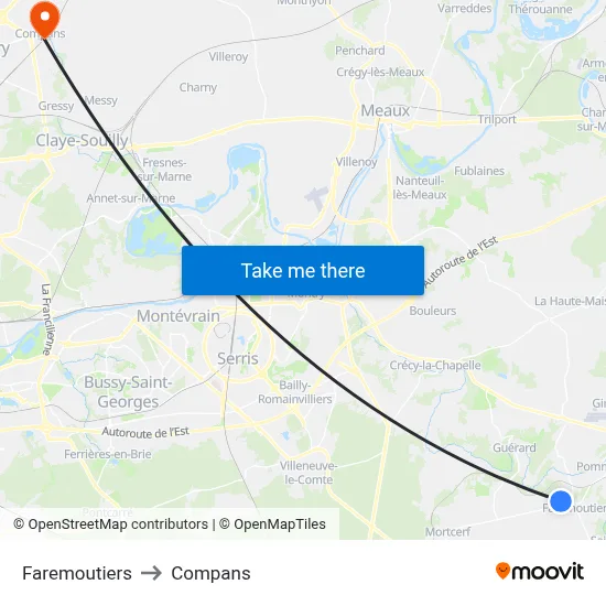 Faremoutiers to Compans map