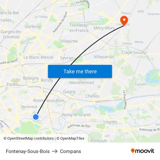 Fontenay-Sous-Bois to Compans map