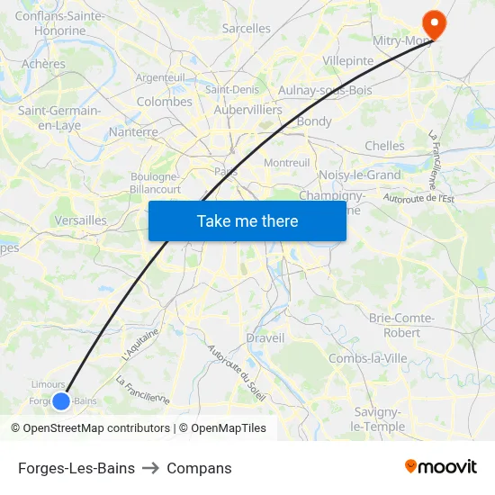 Forges-Les-Bains to Compans map