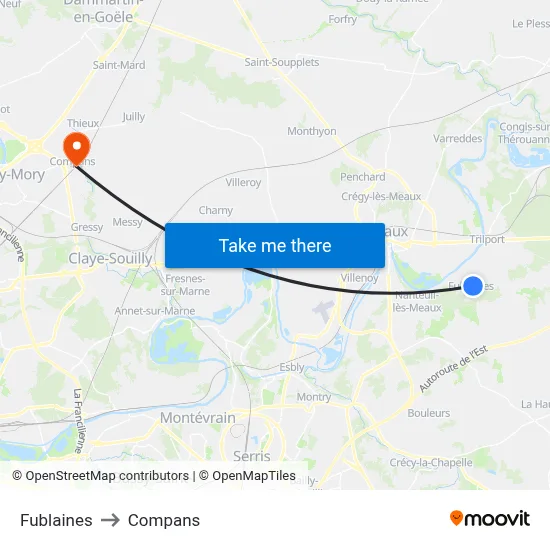 Fublaines to Compans map