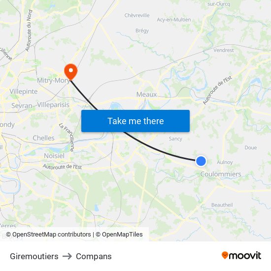 Giremoutiers to Compans map