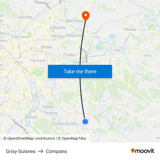 Grisy-Suisnes to Compans map