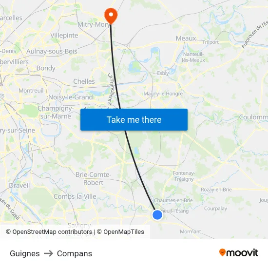 Guignes to Compans map