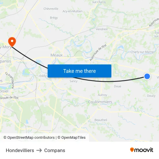 Hondevilliers to Compans map