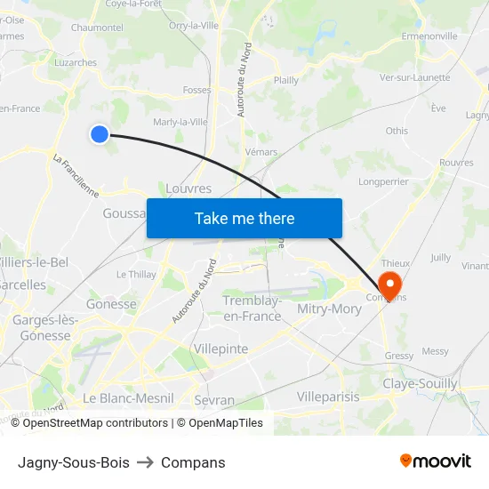 Jagny-Sous-Bois to Compans map