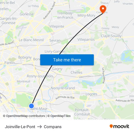 Joinville-Le-Pont to Compans map