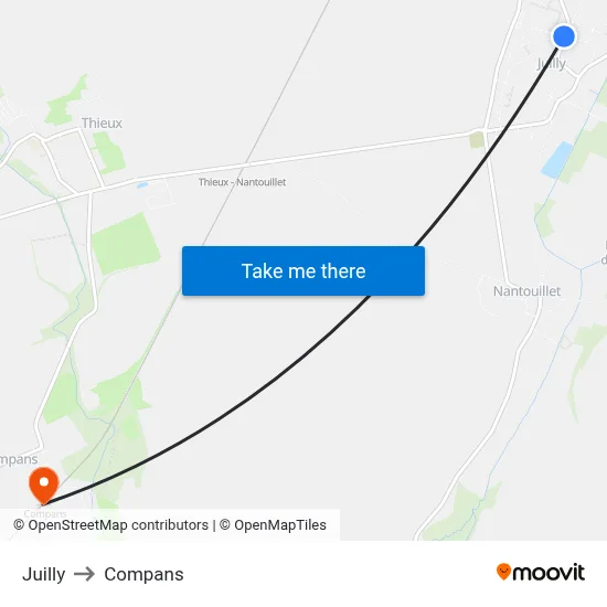 Juilly to Compans map