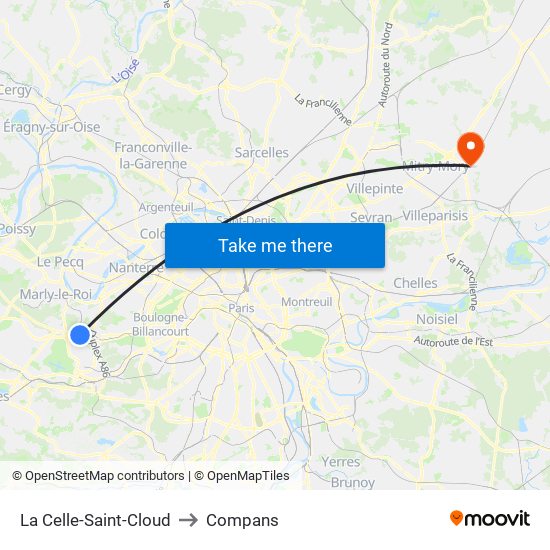 La Celle-Saint-Cloud to Compans map