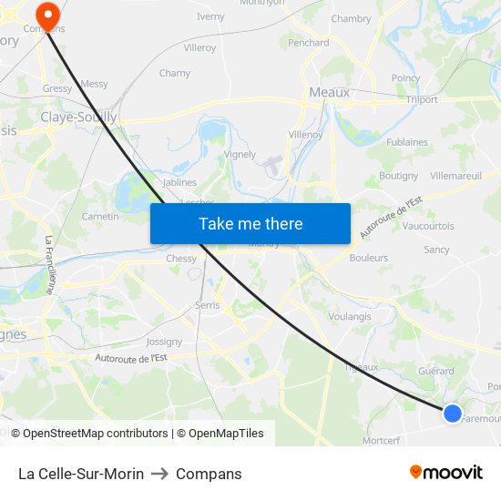 La Celle-Sur-Morin to Compans map