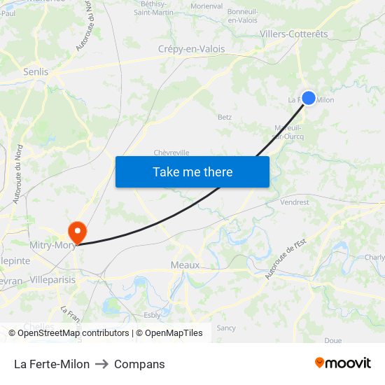 La Ferte-Milon to Compans map