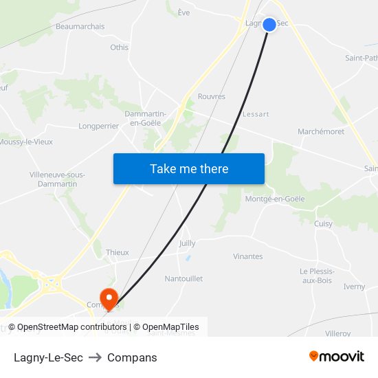 Lagny-Le-Sec to Compans map