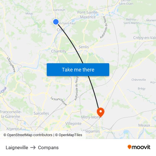 Laigneville to Compans map