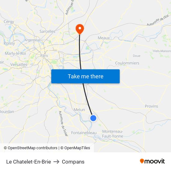 Le Chatelet-En-Brie to Compans map