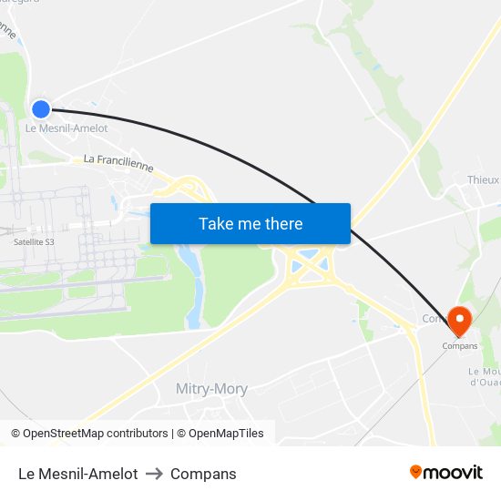 Le Mesnil-Amelot to Compans map