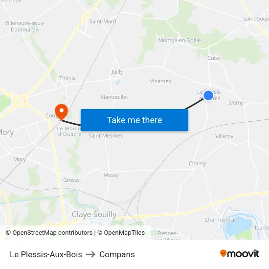 Le Plessis-Aux-Bois to Compans map