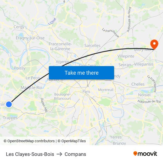 Les Clayes-Sous-Bois to Compans map
