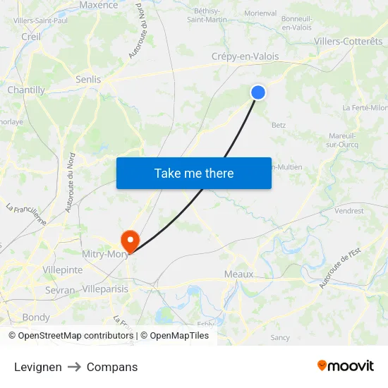 Levignen to Compans map