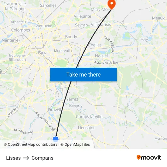 Lisses to Compans map