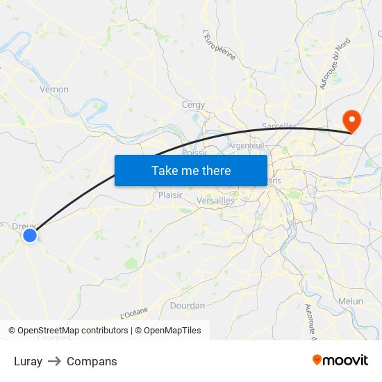 Luray to Compans map