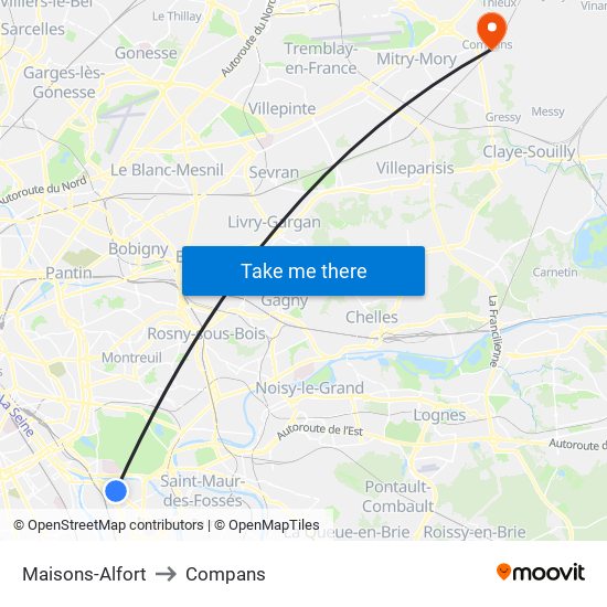Maisons-Alfort to Compans map