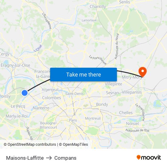 Maisons-Laffitte to Compans map