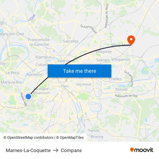 Marnes-La-Coquette to Compans map