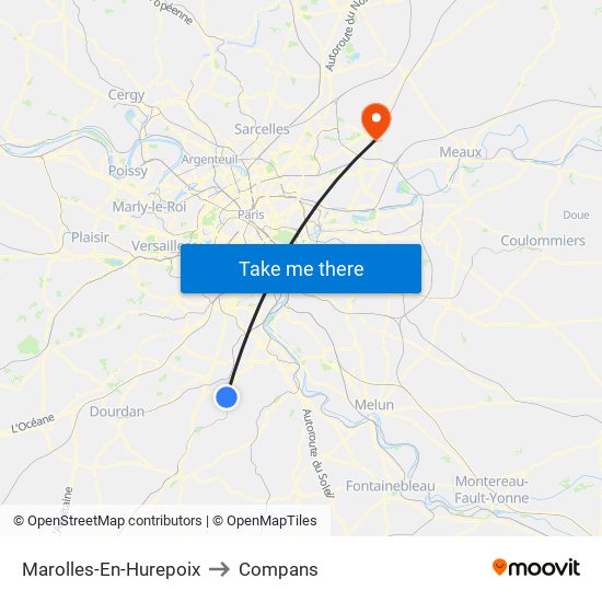 Marolles-En-Hurepoix to Compans map
