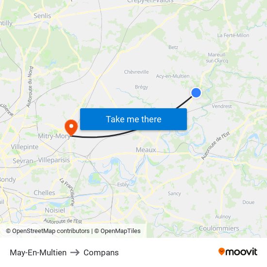 May-En-Multien to Compans map