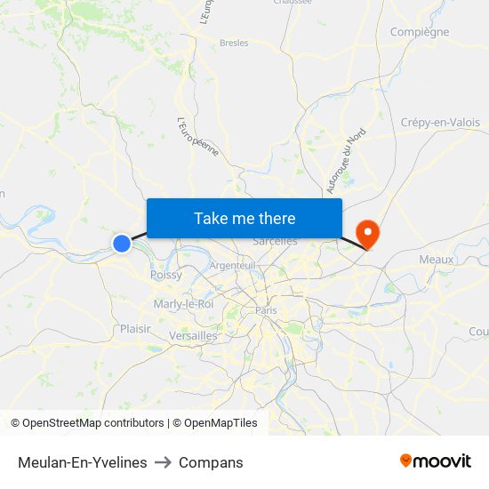 Meulan-En-Yvelines to Compans map