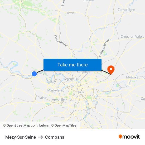 Mezy-Sur-Seine to Compans map