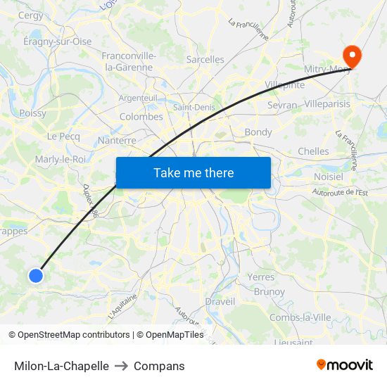 Milon-La-Chapelle to Compans map