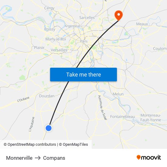 Monnerville to Compans map