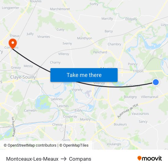 Montceaux-Les-Meaux to Compans map