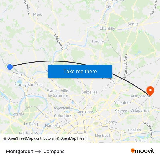 Montgeroult to Compans map