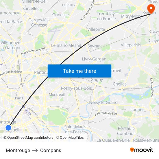 Montrouge to Compans map