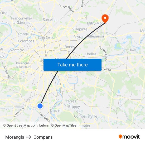 Morangis to Compans map