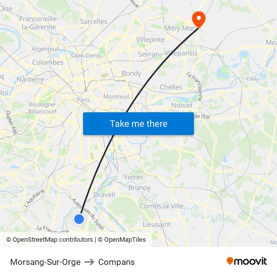 Morsang-Sur-Orge to Compans map