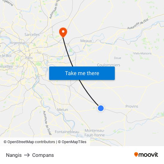 Nangis to Compans map