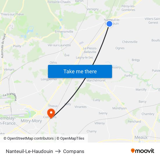 Nanteuil-Le-Haudouin to Compans map