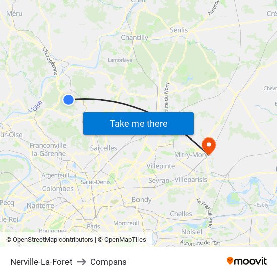 Nerville-La-Foret to Compans map