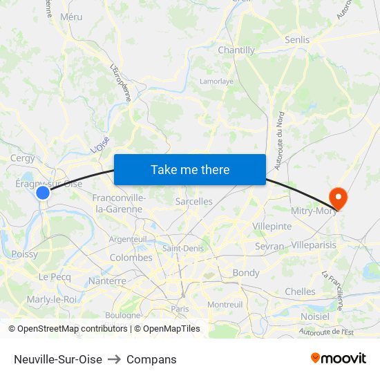 Neuville-Sur-Oise to Compans map