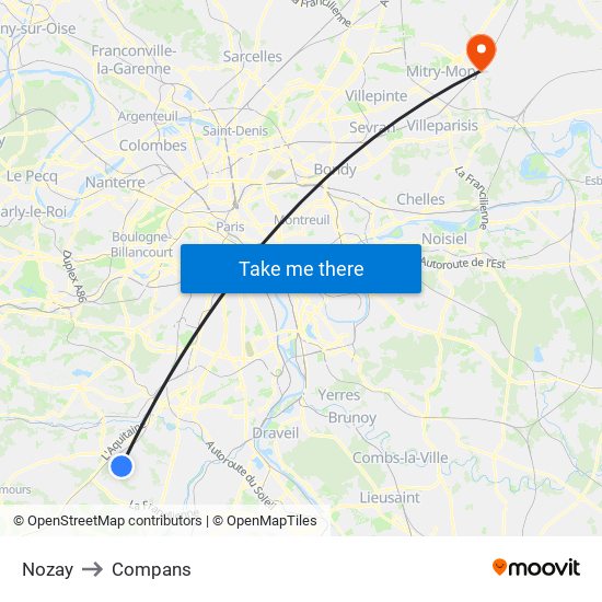 Nozay to Compans map