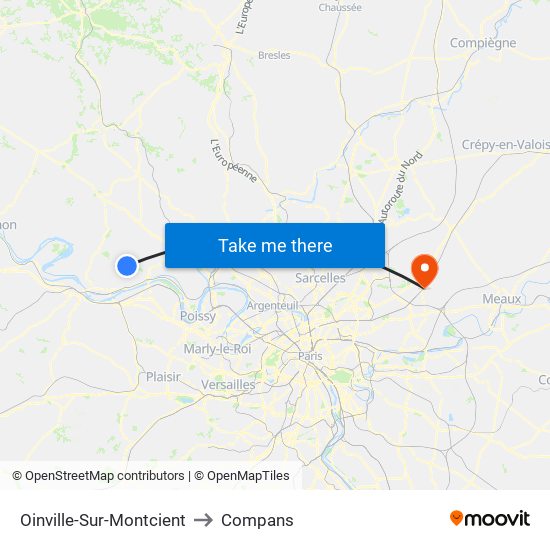 Oinville-Sur-Montcient to Compans map