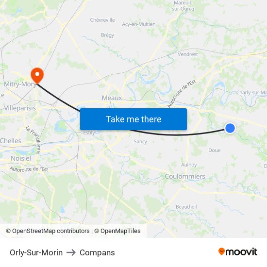 Orly-Sur-Morin to Compans map