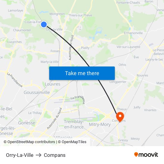 Orry-La-Ville to Compans map
