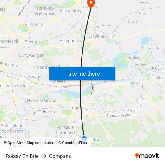 Roissy-En-Brie to Compans map