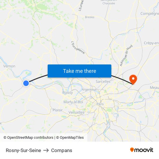Rosny-Sur-Seine to Compans map